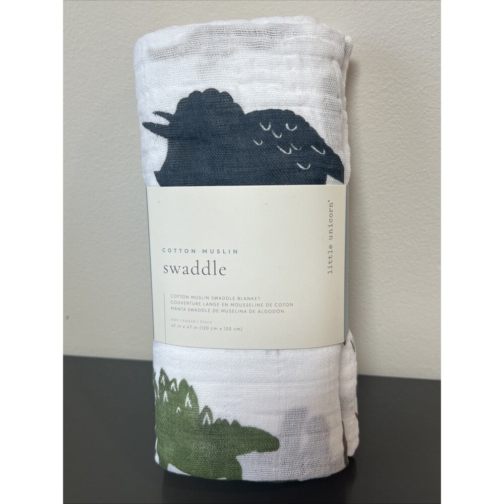 Little Unicorn Dino Friends Baby Swaddling Blanket 100% Organic Cotton Muslin